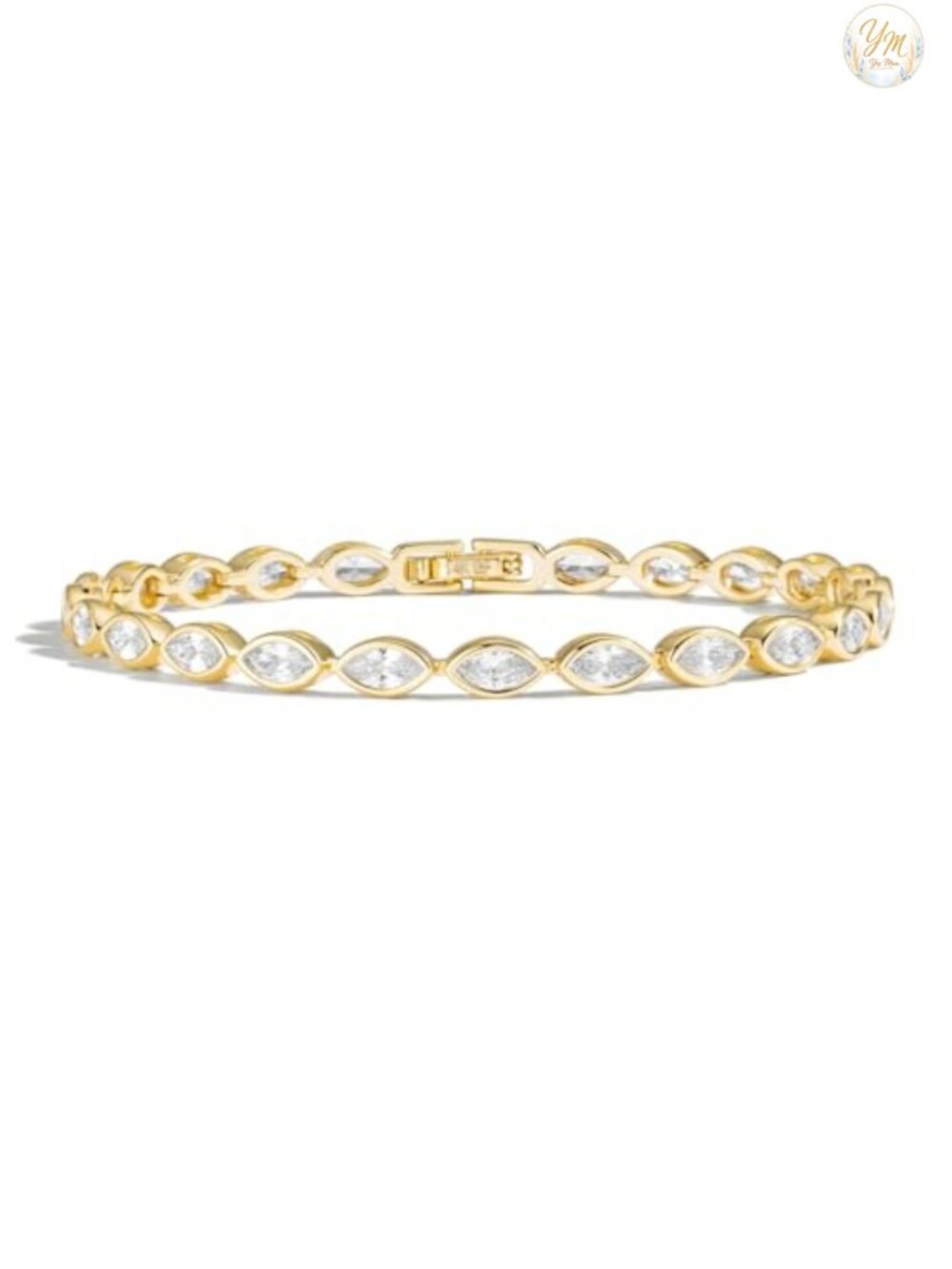 14K Gold Filled Tennis Bracelet Marquise CZ Bezel Set Women's Jewelry